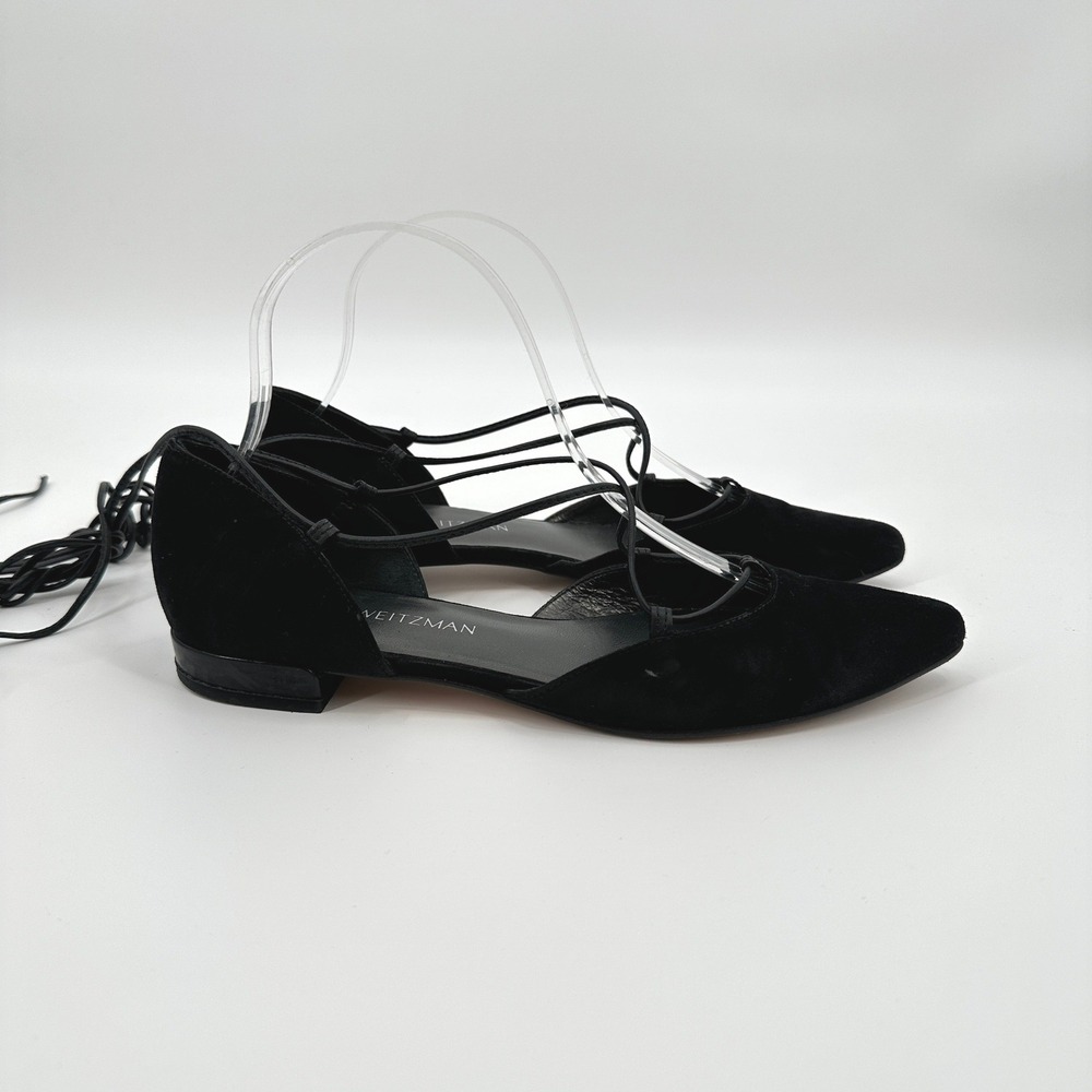 Stuart Weitzman Gilligan Black Suede LaceUp Pointed Toe D Orsay Ballet Flats 7.5 - Picture 2 of 9